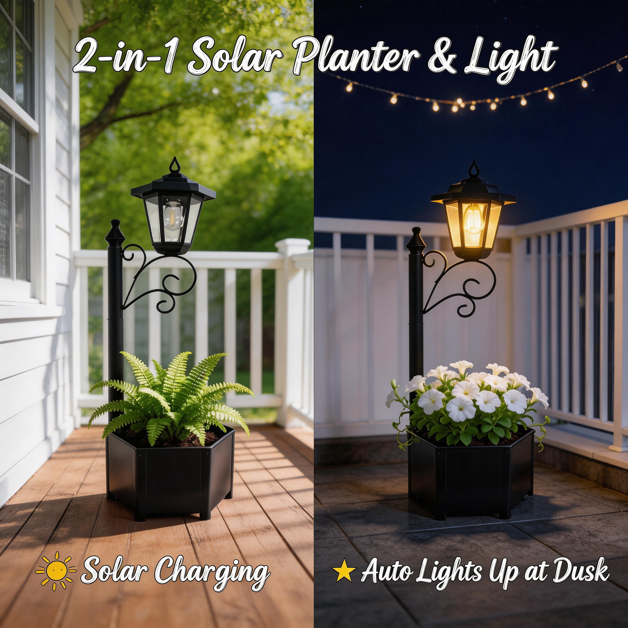 DJGIFI Solar Lamp Post Light with Planter, 3000K Warm White Outdoor Patio