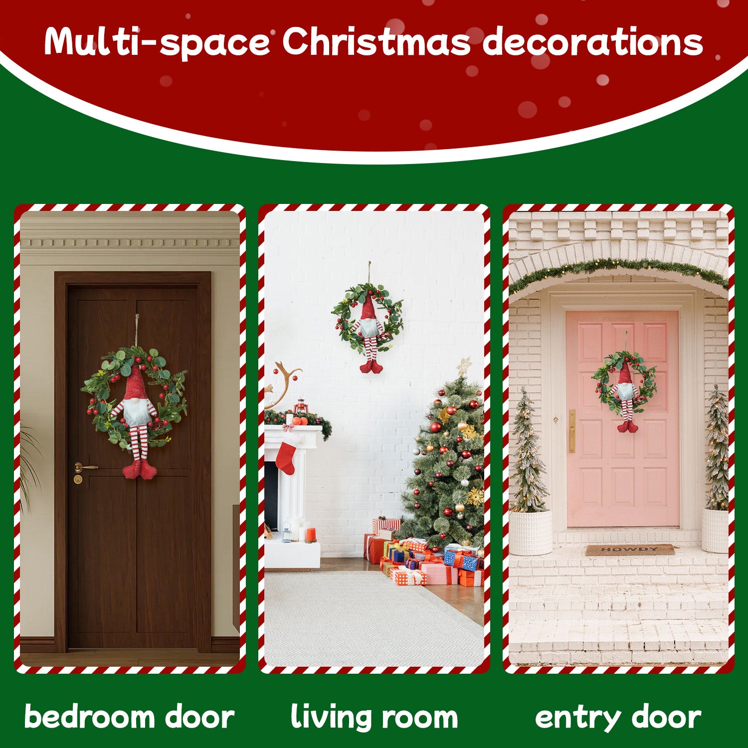 Light-up Christmas Elf Wreath - 10-inch Hanging Decor With Fabric Elf, Red Berries & Pine, Battery Operated