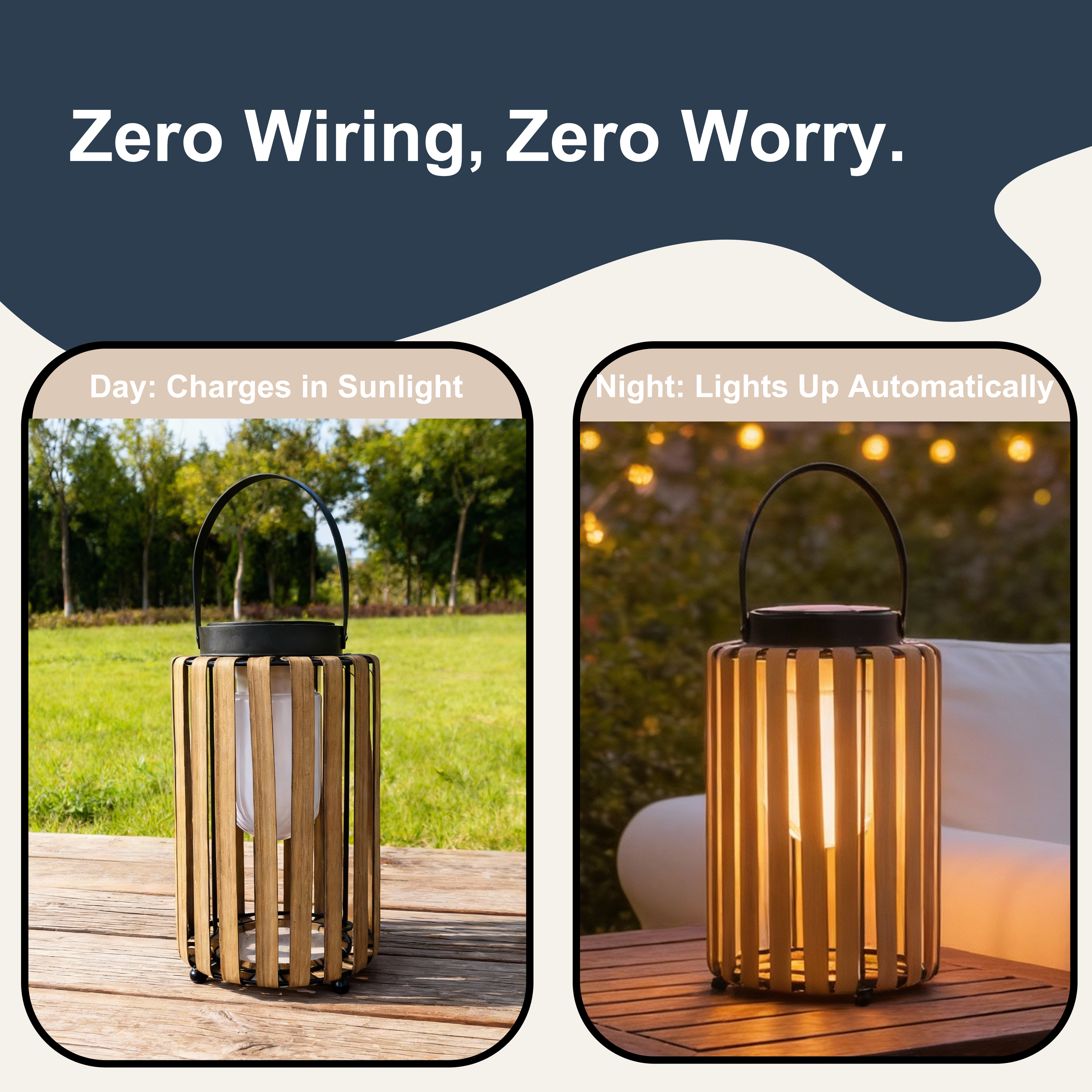 Boho Solar Lantern – Large Outdoor LED Lantern with Handle, Waterproof