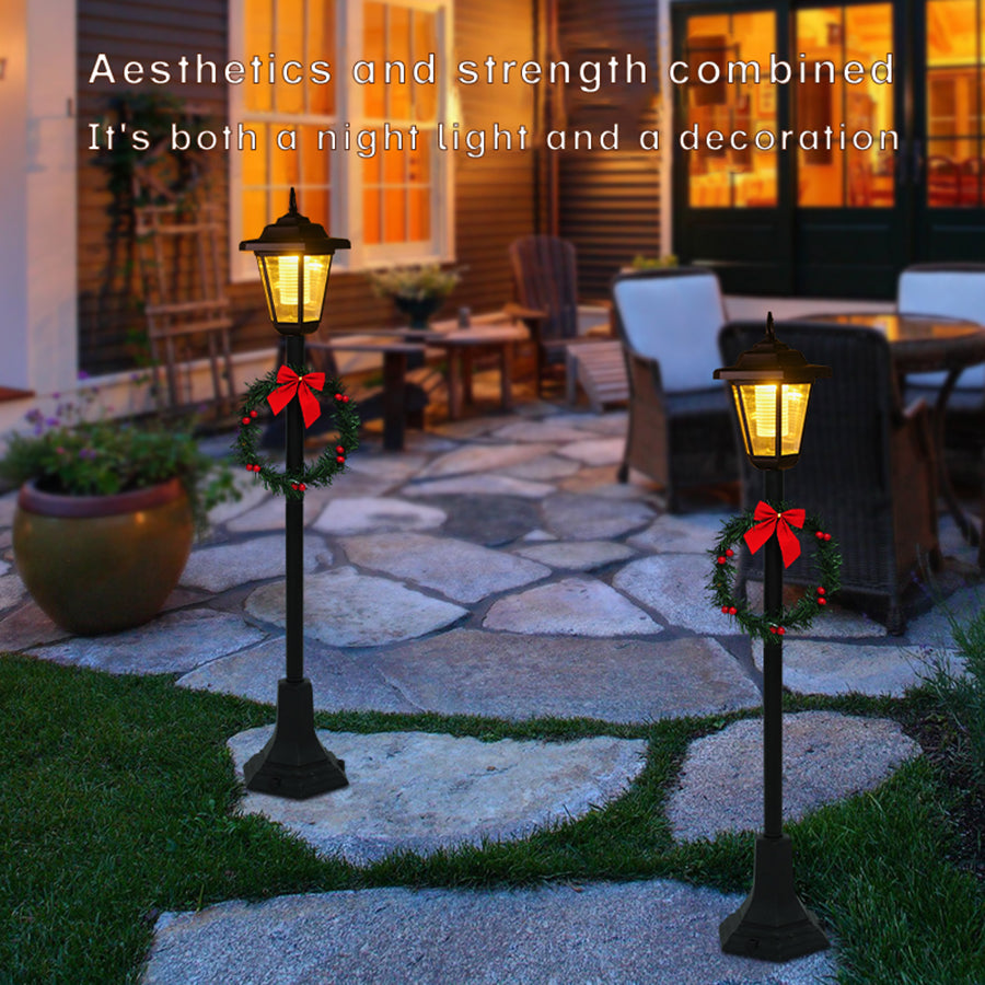 44" Adjustable Solar Pathway Light - Outdoor Holiday Decoration With Built-in Pine Wreath & Red Bow, Weatherproof Plastic Base For Garden, Porch
