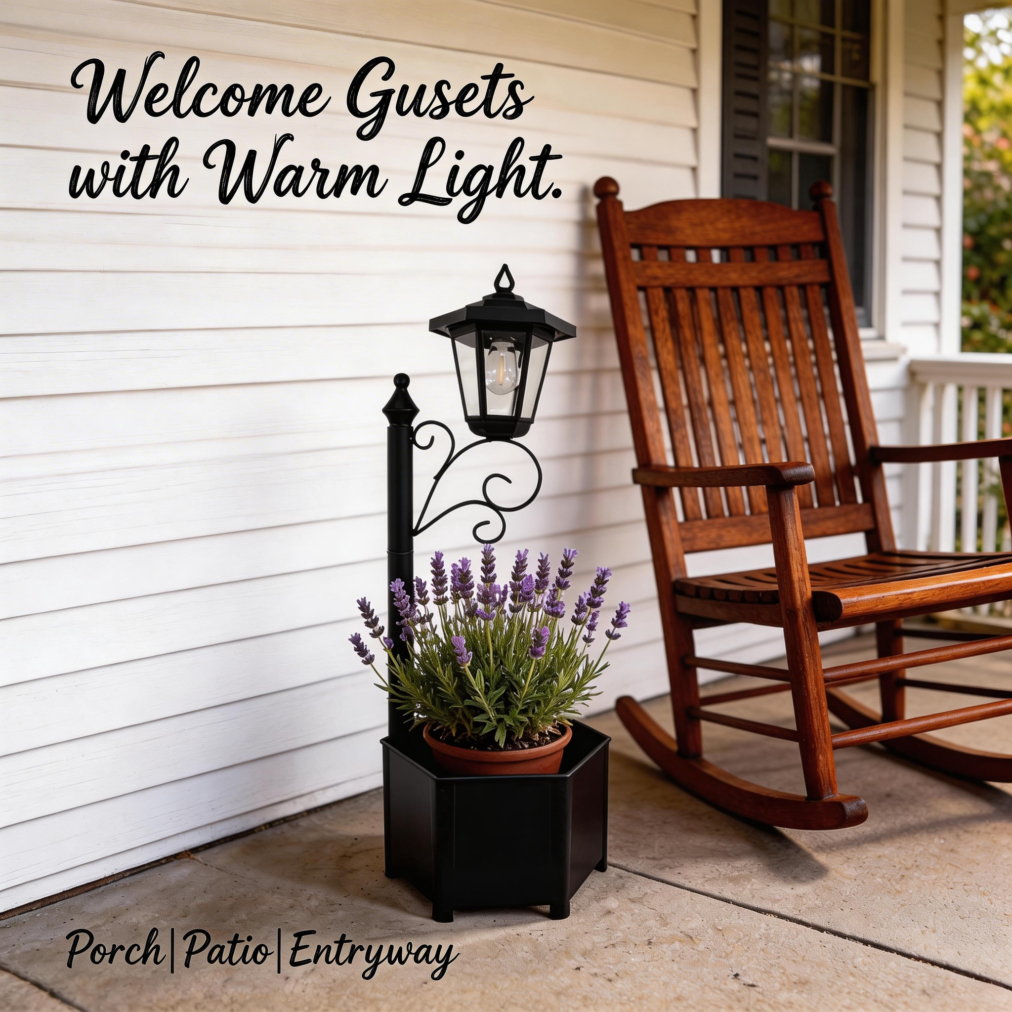 DJGIFI Solar Lamp Post Light with Planter, 3000K Warm White Outdoor Patio