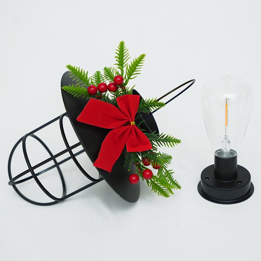 2PCS Plastic Solar Holiday Lantern - Festive Pine & Bow Decor, 7.7in Height, Auto Charging