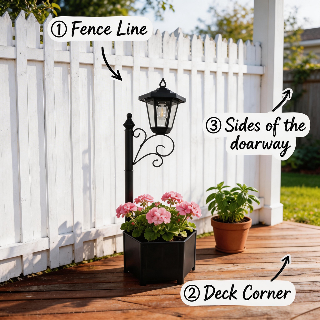 DJGIFI Solar Lamp Post Light with Planter, 3000K Warm White Outdoor Patio