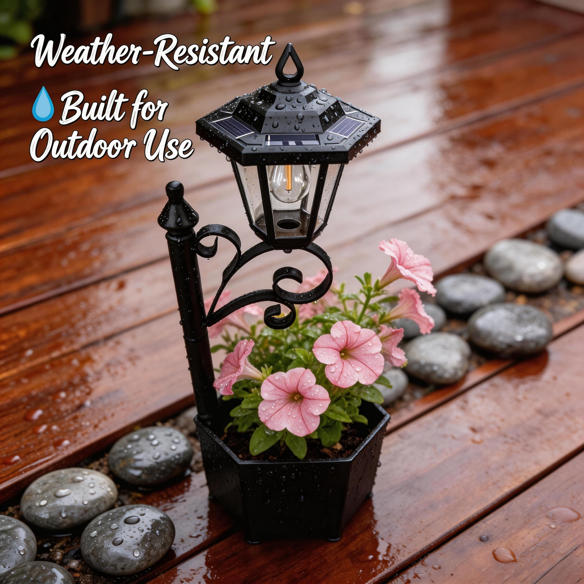 DJGIFI Solar Lamp Post Light with Planter, 3000K Warm White Outdoor Patio