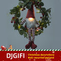Light-up Christmas Elf Wreath - 10-inch Hanging Decor With Fabric Elf, Red Berries & Pine, Battery Operated