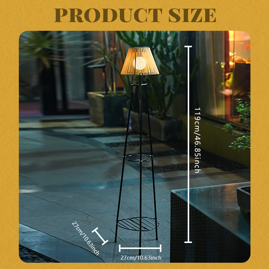 46.8'' Solar Floor Lamp with Plant Stand - IP44 Waterproof Metal Tripod, Warm White 3000K LED, Auto Dusk to Dawn for Patio, Garden, Porch Decor