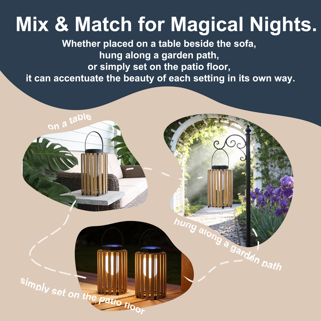 Boho Solar Lantern – Large Outdoor LED Lantern with Handle, Waterproof