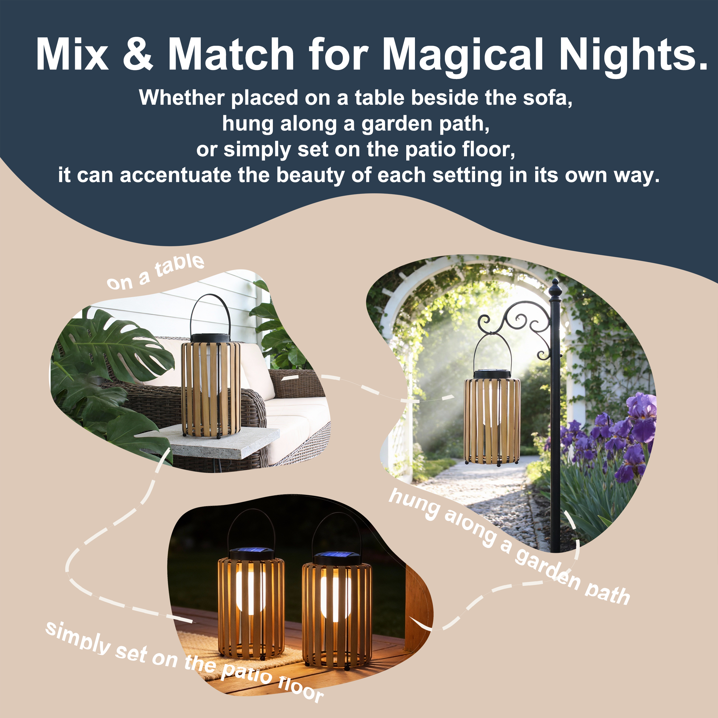 Boho Solar Lantern – Large Outdoor LED Lantern with Handle, Waterproof