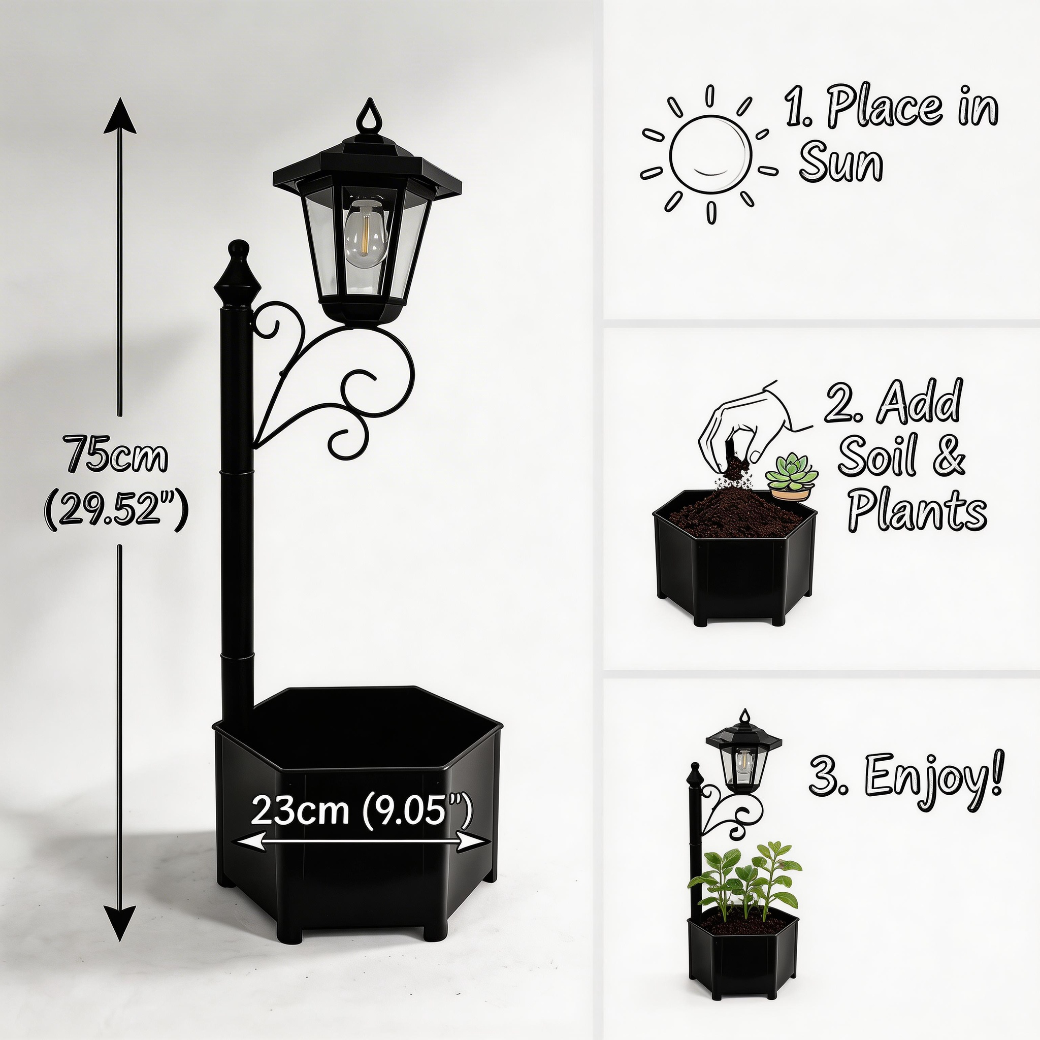 DJGIFI Solar Lamp Post Light with Planter, 3000K Warm White Outdoor Patio