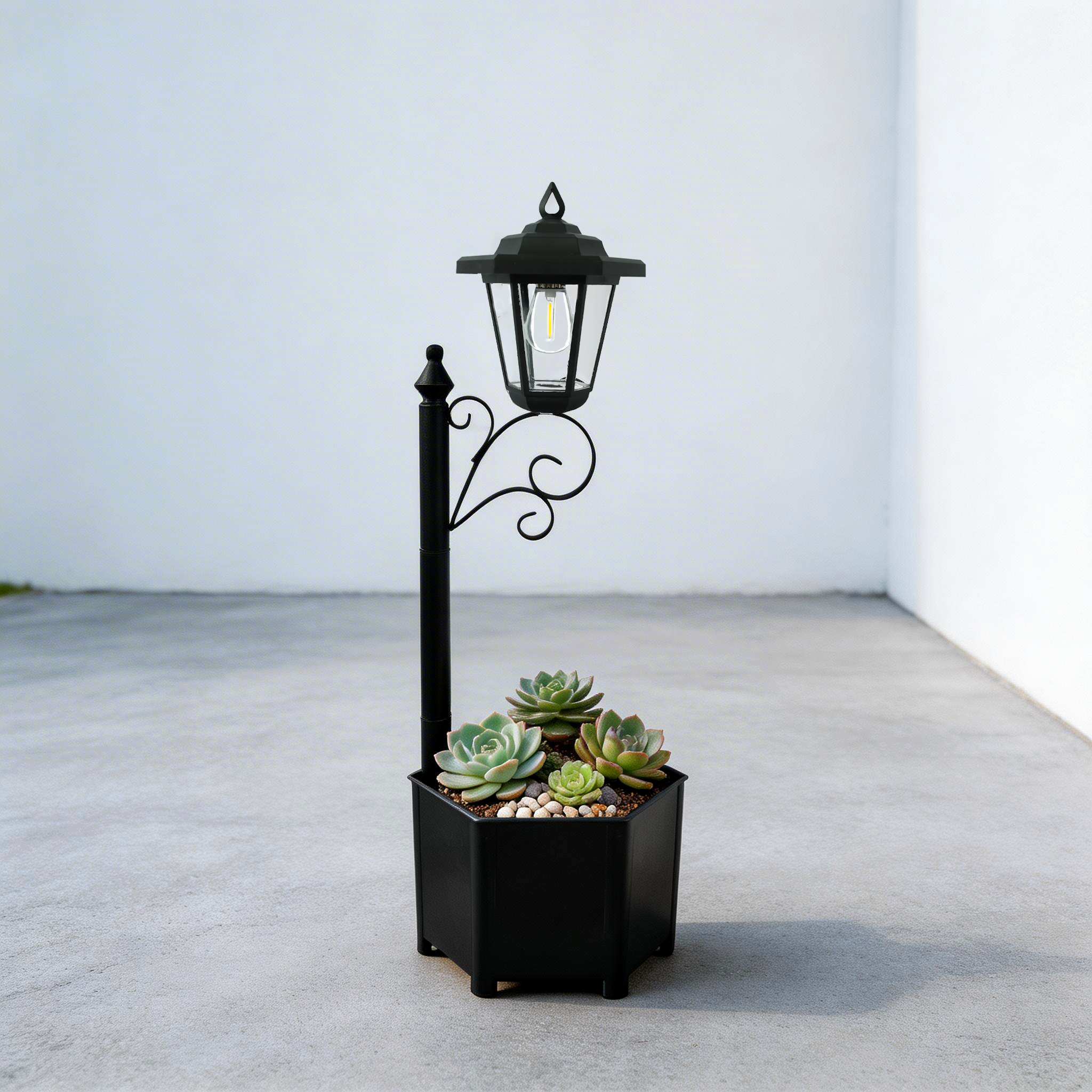 DJGIFI Solar Lamp Post Light with Planter, 3000K Warm White Outdoor Patio