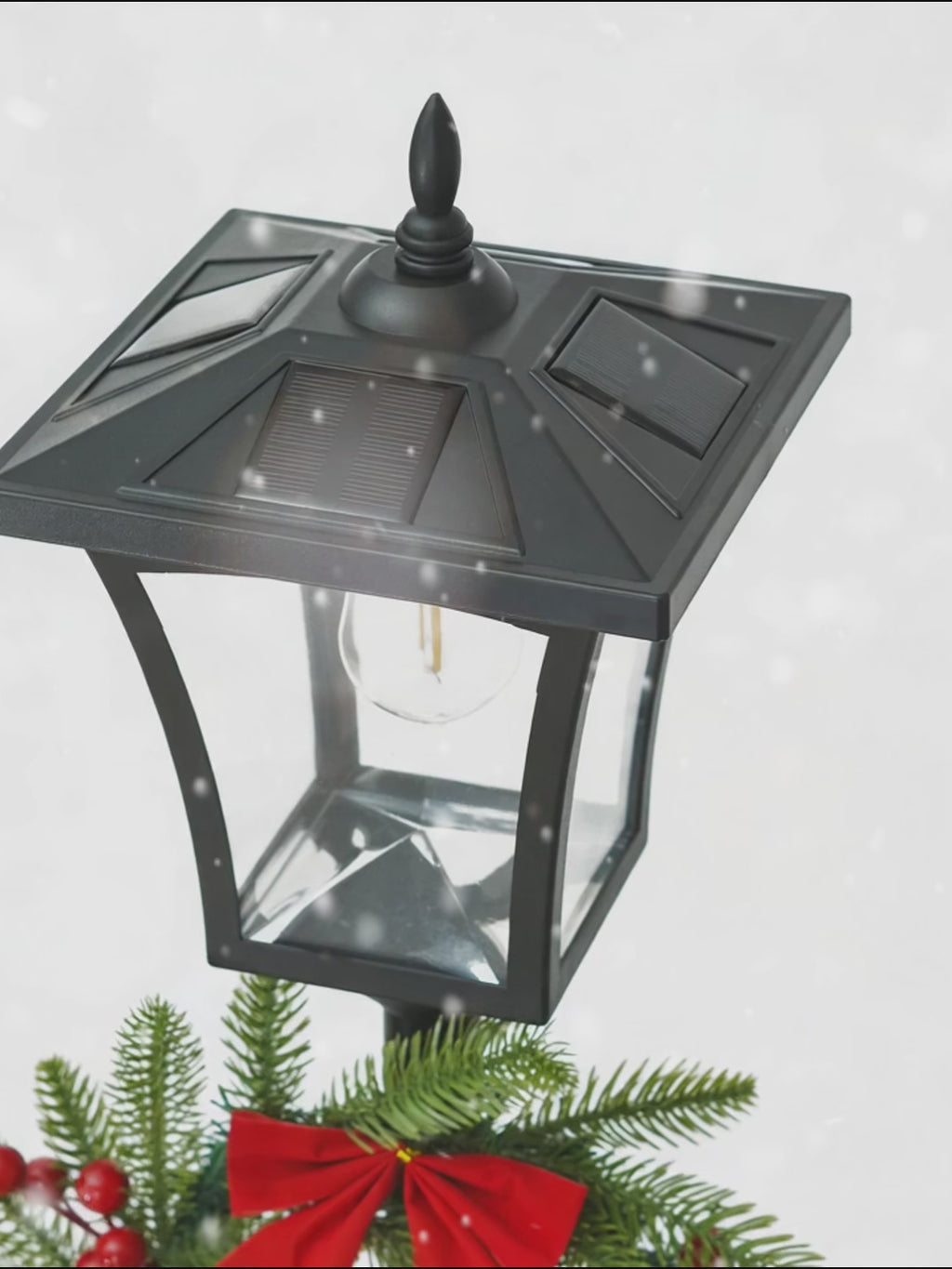 Christmas Solar Street Lamp Decor - 59in Outdoor Holiday Lighting with Wreath, Auto On/Off, For Yard/Patio/Garden (Black PP+Iron)，Nice Christmas Gifts