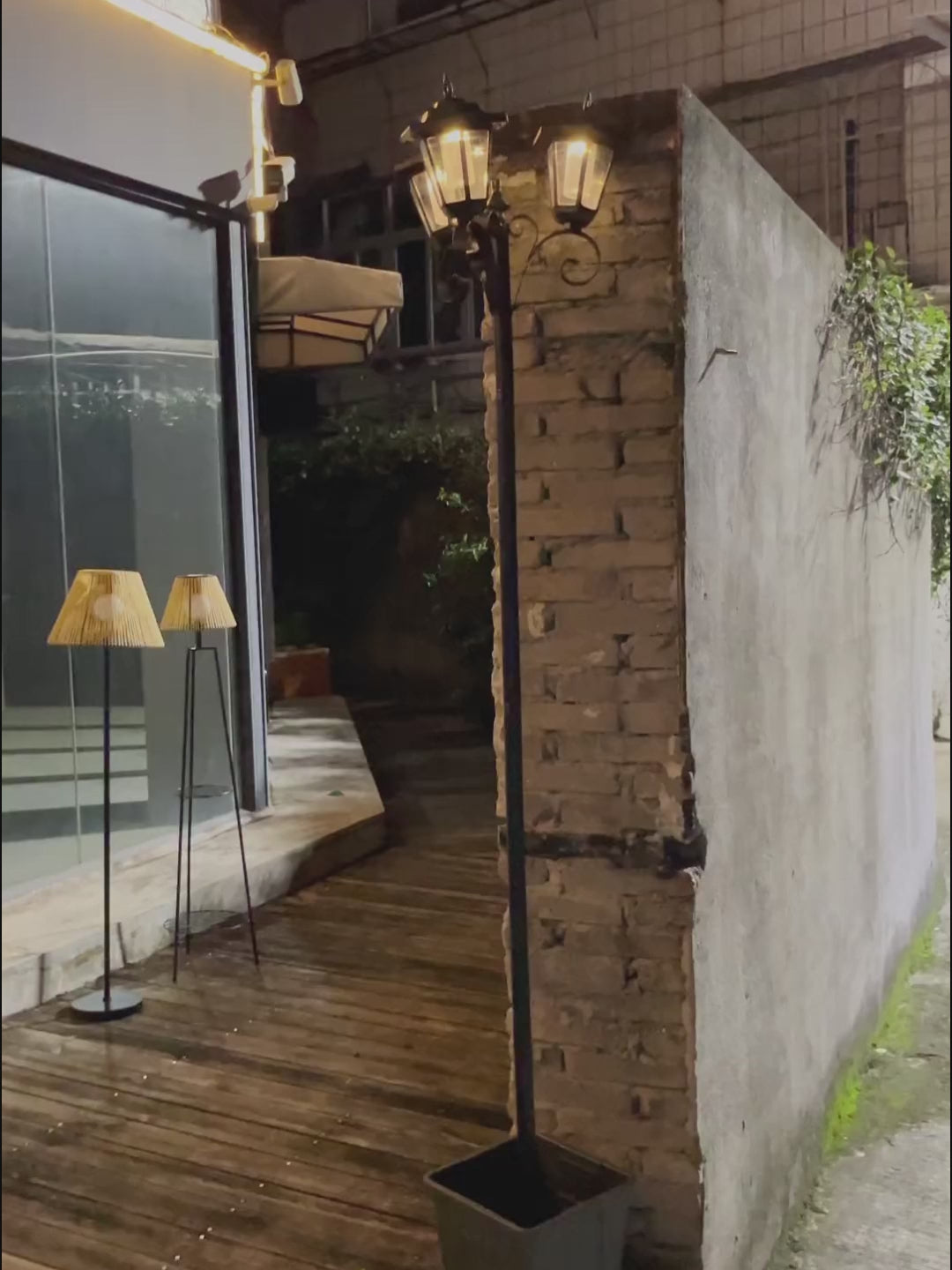 198cm Solar Street Light with Classic Triple-Shade Design | IP44 Waterproof Yard Light for Garden, Courtyard, Driveway | Auto Dusk-to-Dawn, Matte Black (77.95inch Height)
