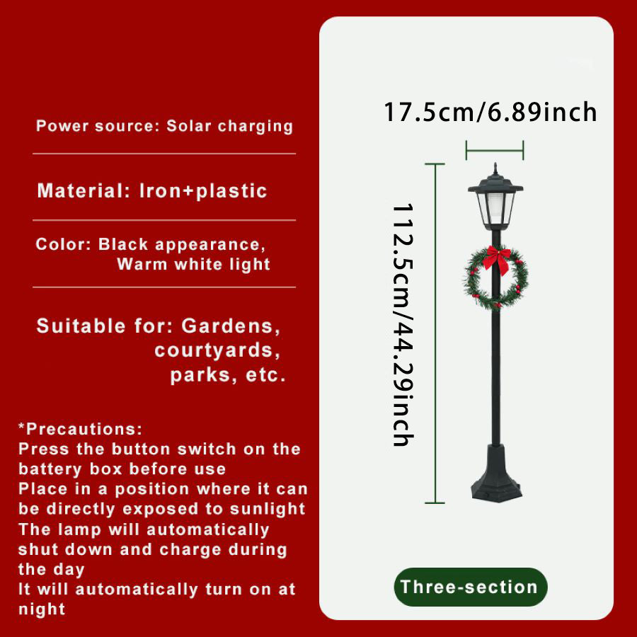 44" Adjustable Solar Pathway Light - Outdoor Holiday Decoration With Built-in Pine Wreath & Red Bow, Weatherproof Plastic Base For Garden, Porch