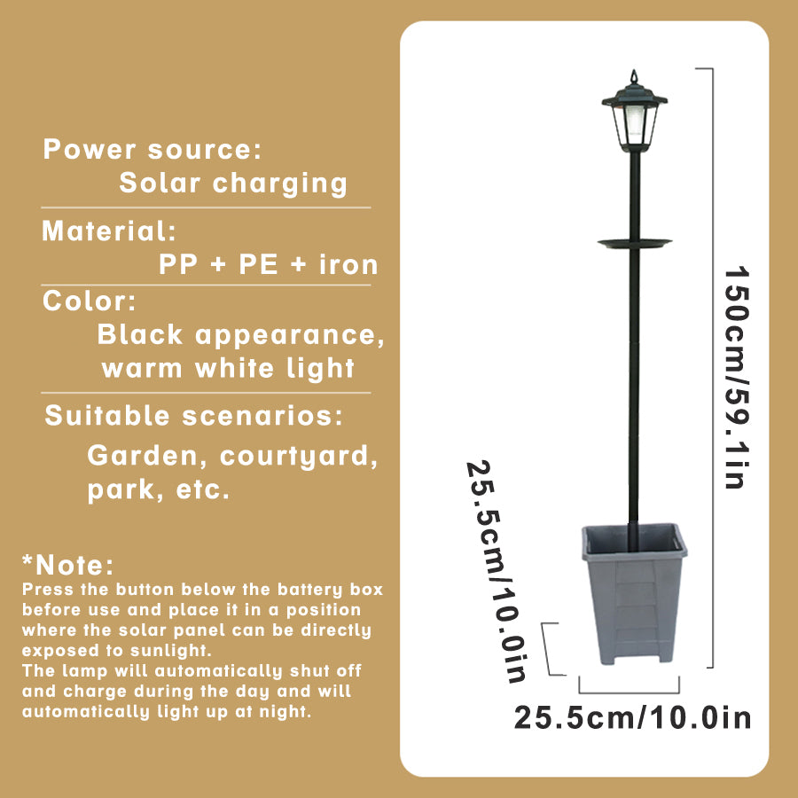 59'' Solar Lamp Post Light with Planter & Bird Feeder (3-in-1 Design) - IP44 Waterproof, Auto On/Off, Dusk to Dawn Sensor for Garden, Yard, Pathway - Easy Install Outdoor Decor